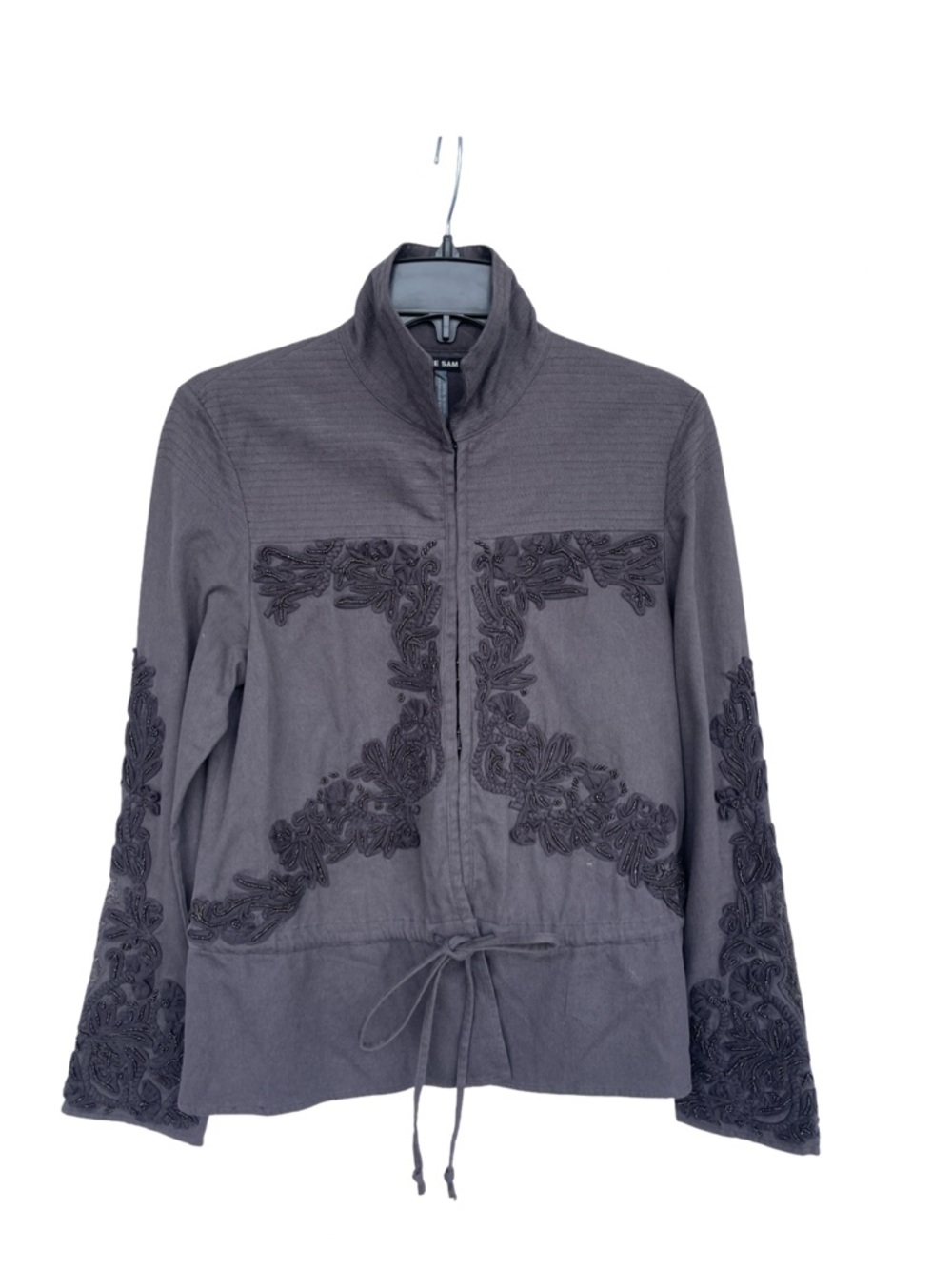 Anthropology Love Sam Embroidered Utility Jacket - Charcoal